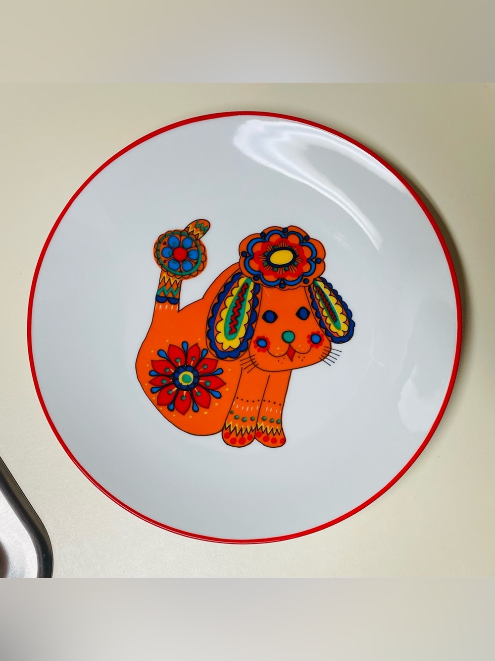 *VTG* Bareuther Waldsassen Ceramic Plate - Colorful Dog Design - Bavaria Germany